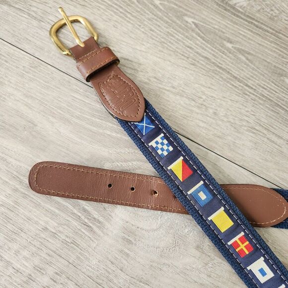ZEP-PRO Vintage USA made NAUTICAL Sailing Flags Webbing Leather Belt Size 40 - Picture 2 of 12
